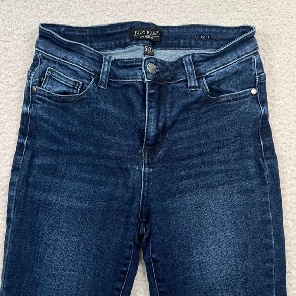 Judy Blue Jeans Womens 5/27 Skinny Fit Mid Rise Raw Hem Dark Wash Denim Blue - Picture 9 of 10